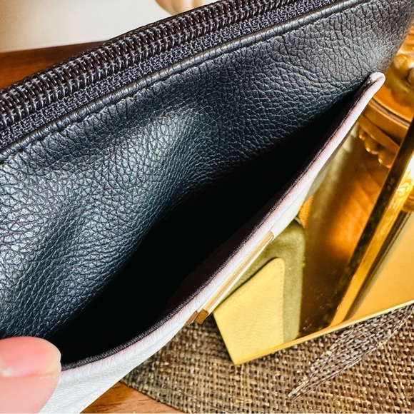 MINI EXPRESS BLACK CLUTCH OR COSMETIC BAG PRELOVED GOOD 5”H - 7”W - 1/4”D ROOMY - Picture 3 of 5